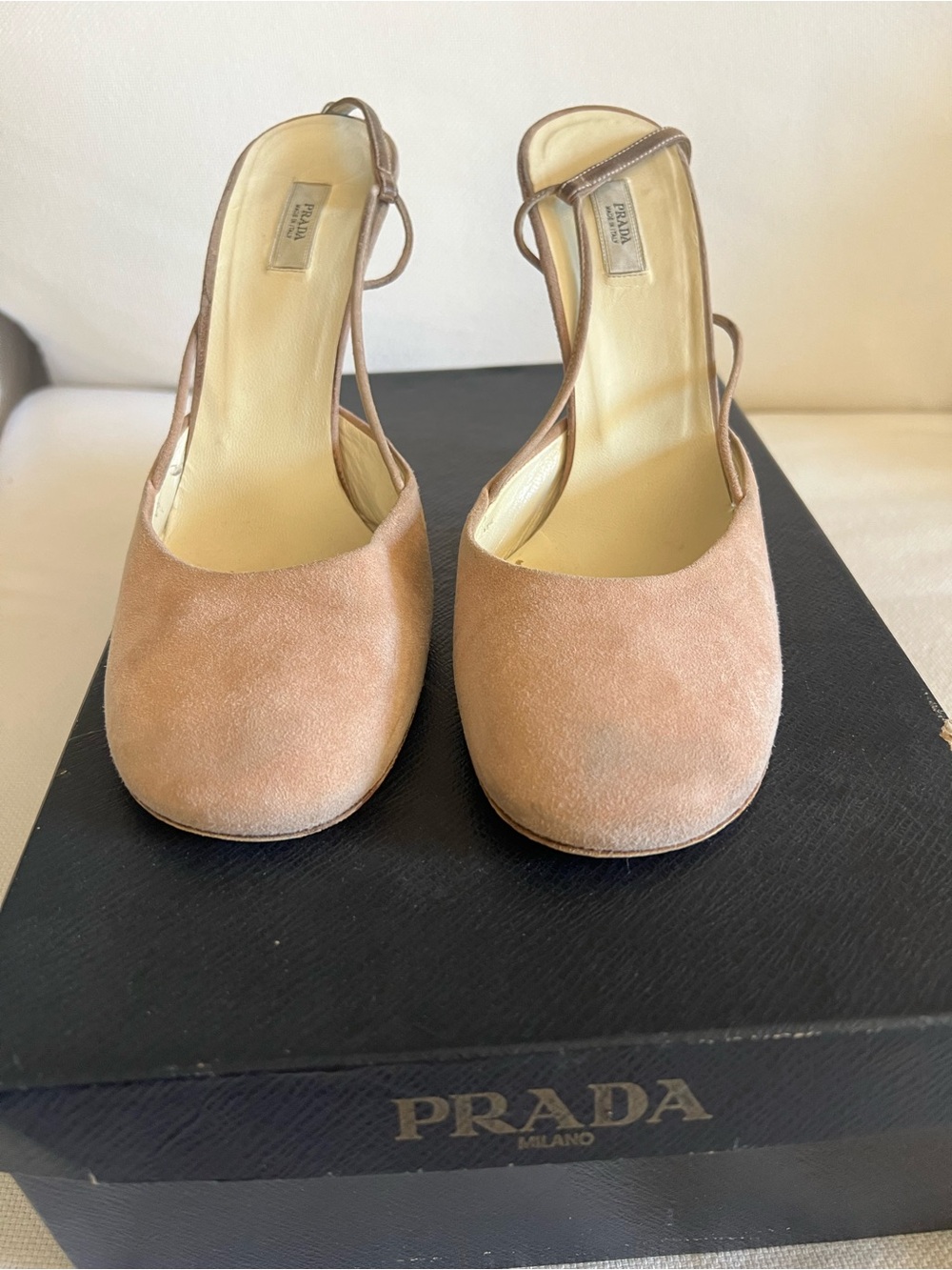 Prada Pink Suede Slingback Heels